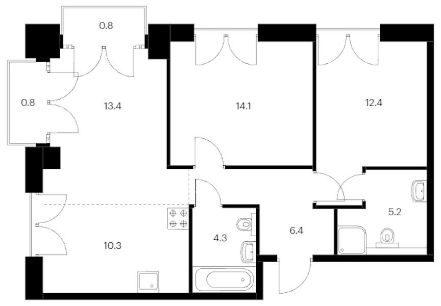 2-комнатная квартира 67.7 м², 6/9 эт., ЖК «Лермонтовский 54»
